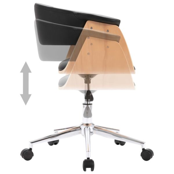 Въртящ офис стол, черен, извито дърво и изкуствена кожа