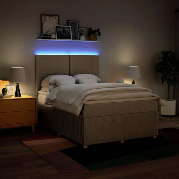 Боксспринг легло с матрак, кремава, 160x200 см, плат