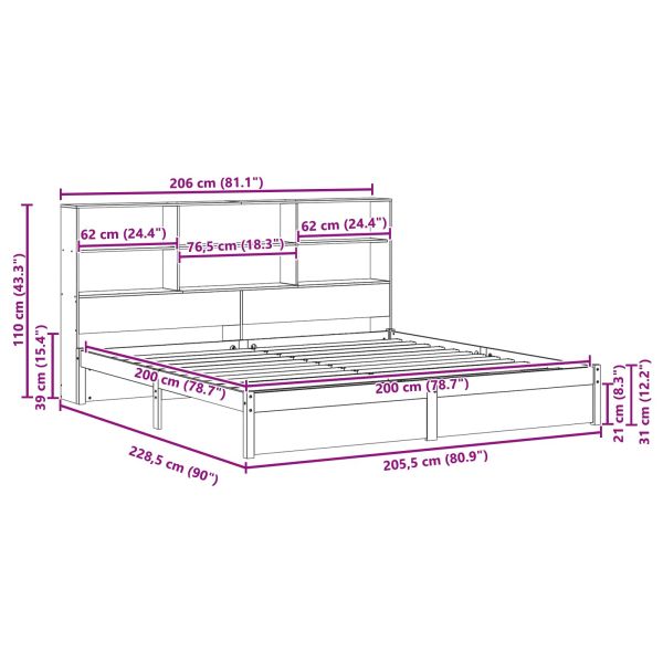 Рамка за легло с библиотека с таблото Кафяво с восъчно покритие