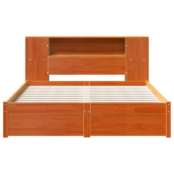 Рамка за легло с библиотека с таблото Кафяво с восъчно покритие