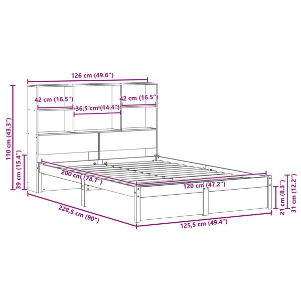 Рамка за легло с библиотека с таблото Кафяво с восъчно покритие