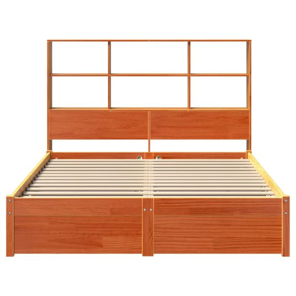 Рамка за легло с библиотека с таблото Кафяво с восъчно покритие