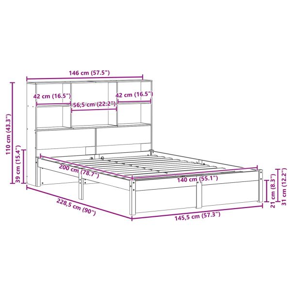 Рамка за легло с библиотека с таблото Кафяво с восъчно покритие