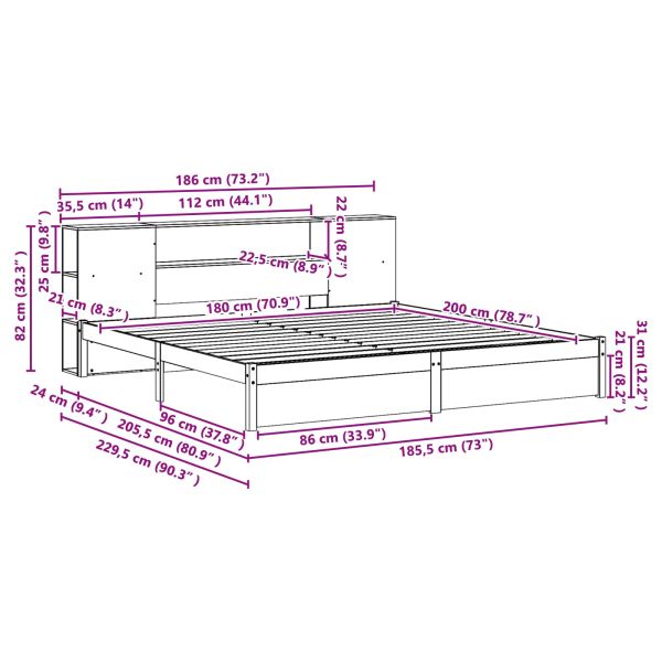 Легло с рама и главата за съхранение 2 pcs Солиден бор