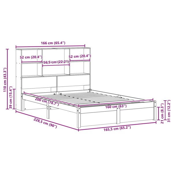 Рамка за легло с библиотека с таблото Кафяво с восъчно покритие