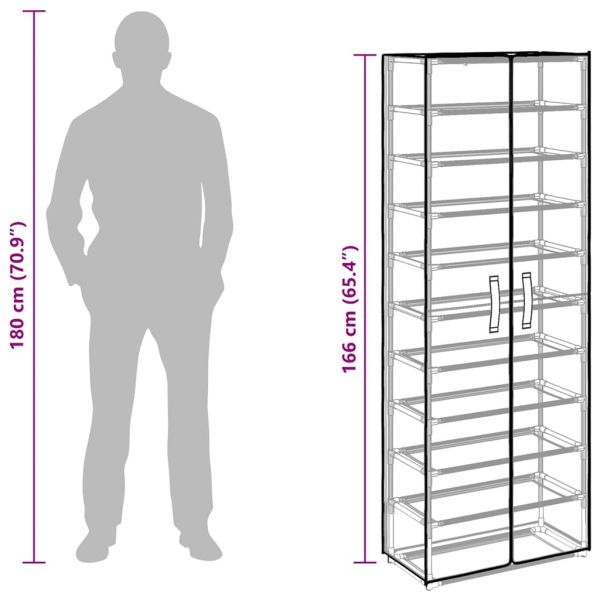 Шкаф за обувки, черен, 60x30x166 см, плат