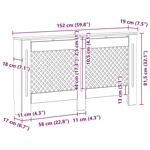 Параван за радиатор, бял, 152x19x81,5 см, МДФ