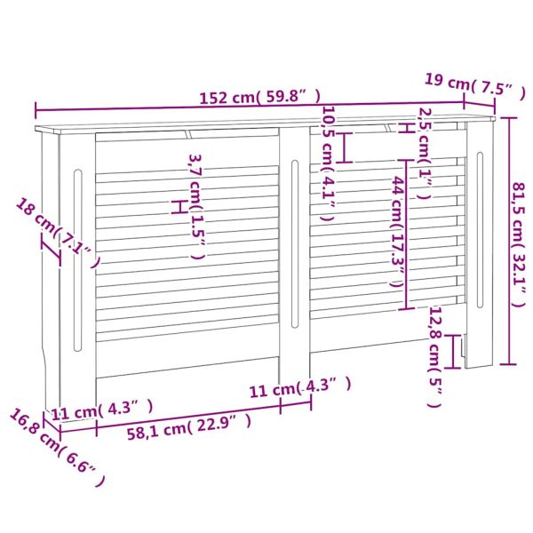 Паравани за радиатори, 2 бр, бели, 152x19x81,5 см, МДФ