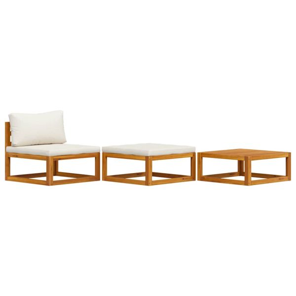 Градински комплект с кремави възглавници, 3 части, акация масив