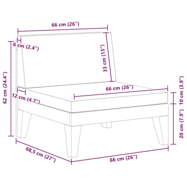 Модулен среден диван с кремавобели възглавници, акация масив