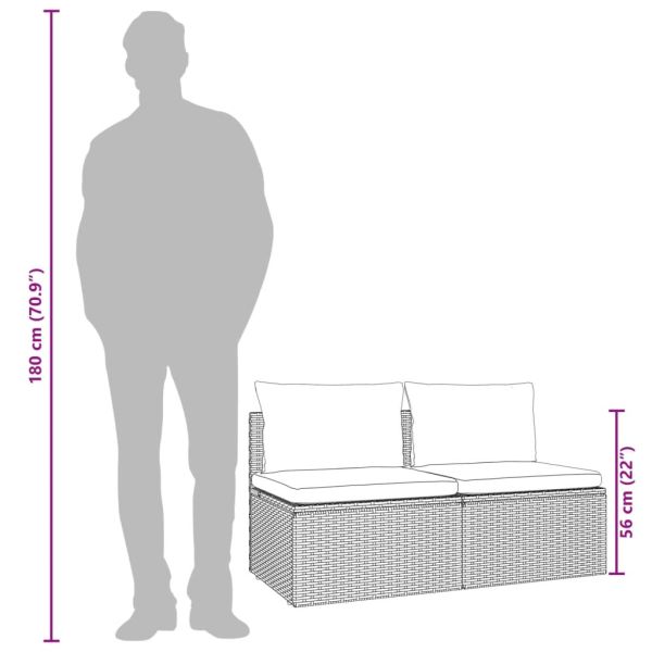 2-местен градински диван с възглавници, сив, полиратан