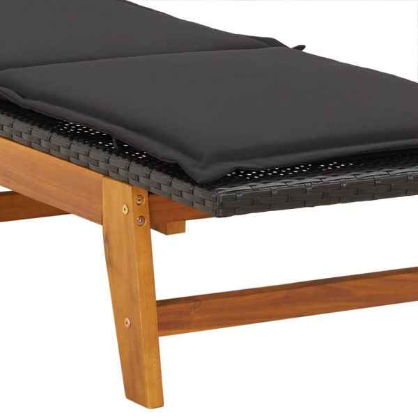 Шезлонг с масичка, полиратан и акациева дървесина масив