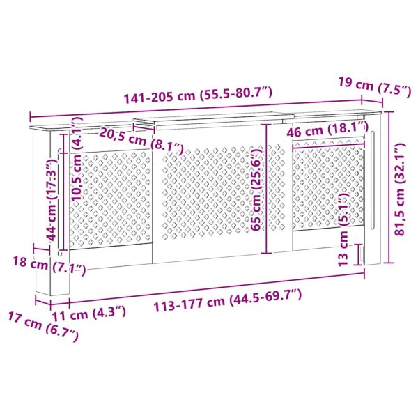 МДФ параван за радиатор, бял, 205 см