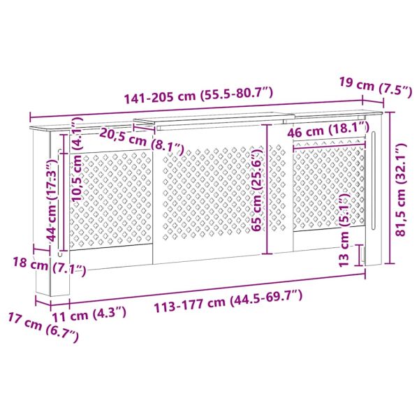 МДФ параван за радиатор, черен, 205 см
