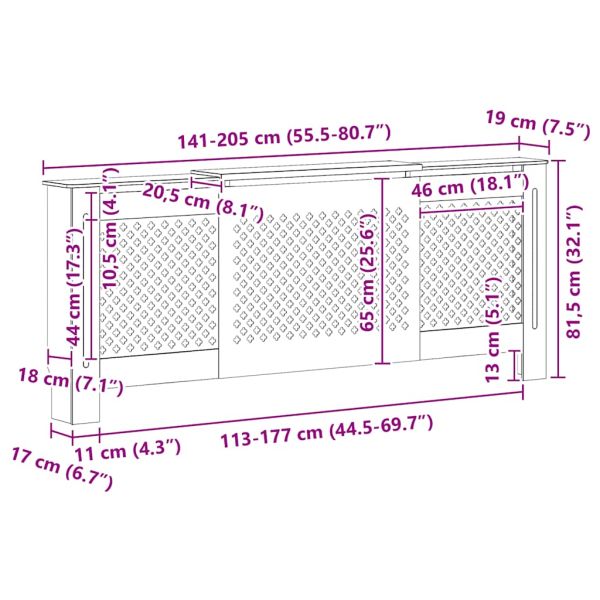 МДФ параван за радиатор, сив, 205 см