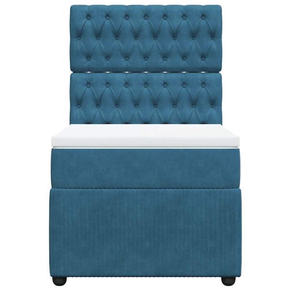 Боксспринг легло с матрак, тъмносиньо, 90x200 см, кадифе