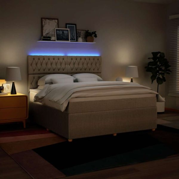 Боксспринг легло с матрак, кремава, 180x200 см, плат