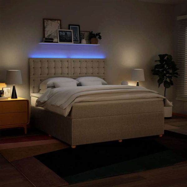 Боксспринг легло с матрак, кремава, 180x200 см, плат