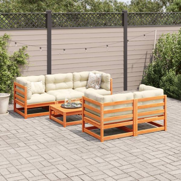 Градински комплект диван от 6 части, восъчнокафяв, бор масив