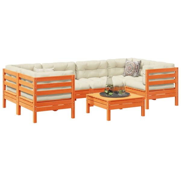 Градински комплект с възглавници, 7 части, восъчнокафяв