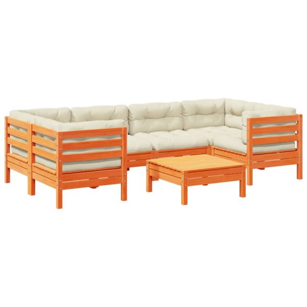 Градински комплект с възглавници, 7 части, восъчнокафяв