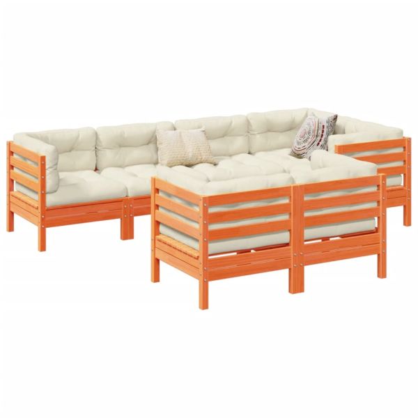 Градински комплект с възглавници, 7 части, восъчнокафяв