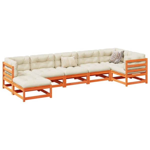 Градински комплект диван от 7 части, восъчнокафяв, бор масив