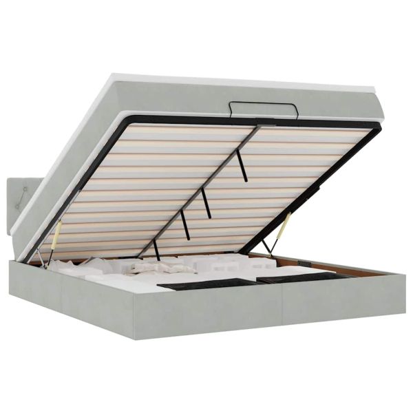 Османско легло с матрак Светло сиво 180x200 cm Кадифе