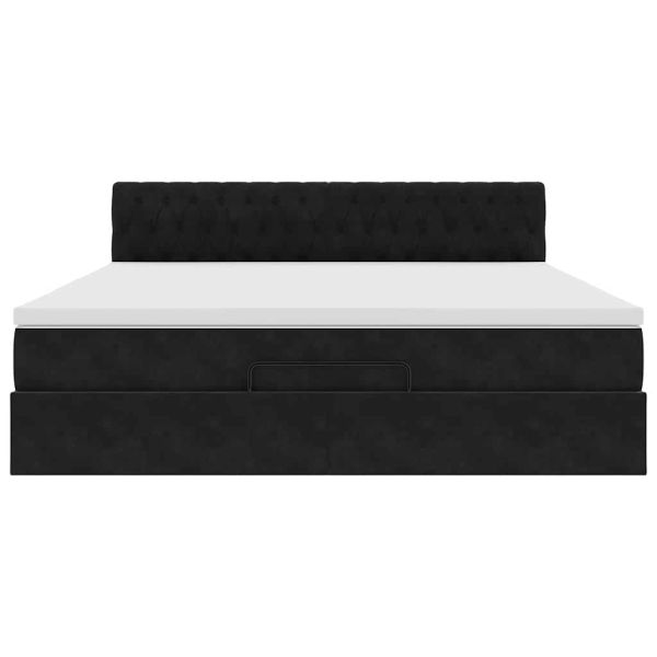 Османска легло с матрак и LED, черно, 180x200 см, кадифе