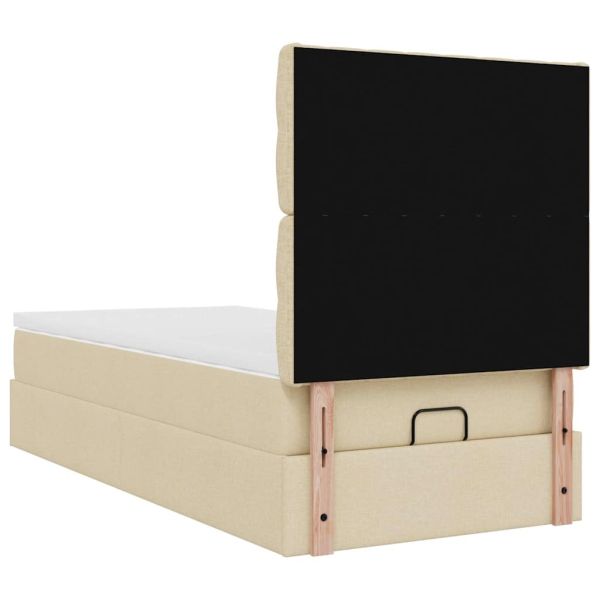 Османска легло с матрак и LED, кремаво, 90x190 см, плат