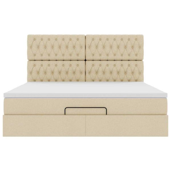 Османска легло с матрак и LED, кремаво, 180x200 см, плат