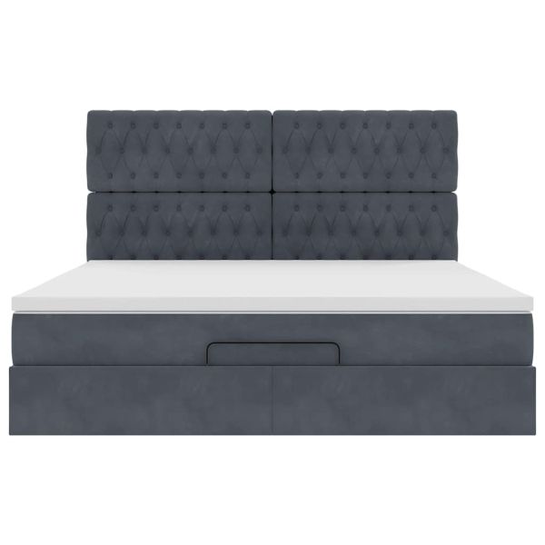 Османска легло с матраци и LED, тъмносиво, 180x200 см, кадифе