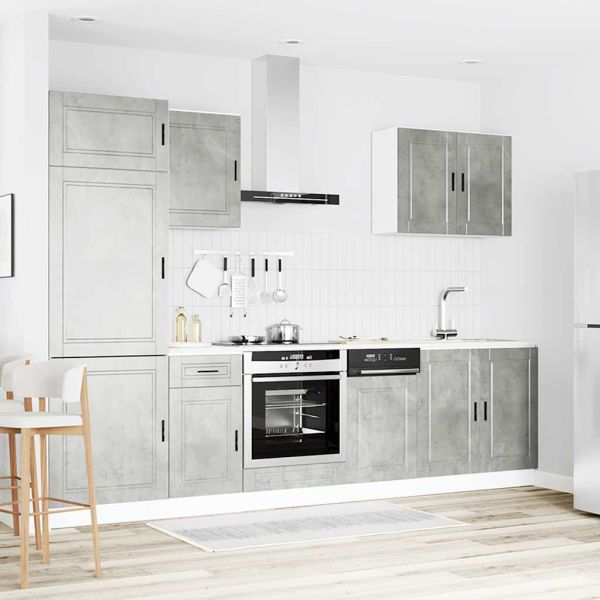 Комплект кухненски шкафове, 7 части, "Porto", бетонно сив, инженерно дърво