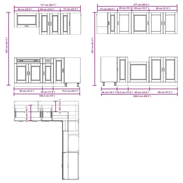 Комплект кухненски шкафове от 11 части Porto, инженерно дърво
