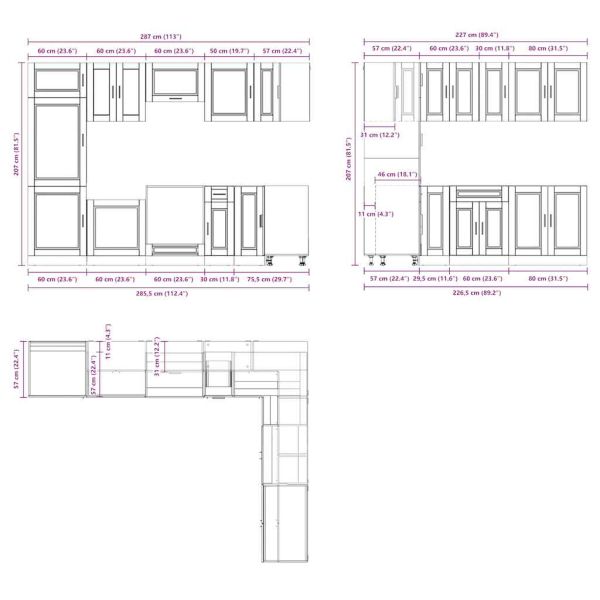 Комплект кухненски шкафове от 14 части Porto, инженерно дърво