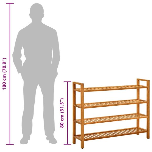 Поставка за обувки с 4 рафта, 100x27x80 см, дъбов масив