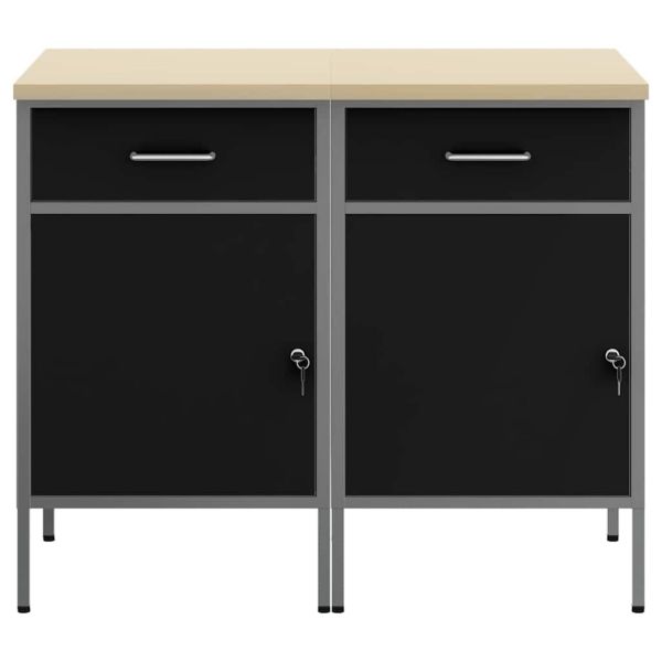 Работен кабинет с чекмедже 2 pcs Черен и Сив 100 x 55 x 85 см