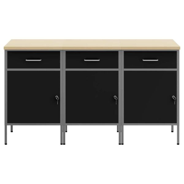 Работен кабинет с чекмедже 3 pcs Черен и Сив 150 x 55 x 85 см