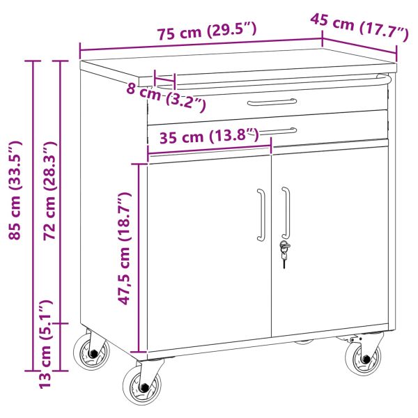 Работен кабинет с чекмедже 3 pcs Черен и Сив 75 x 45 x 85 см