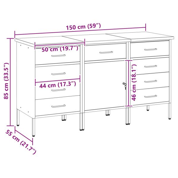 Работен кабинет с чекмедже 3 pcs Черен и Сив 150 x 55 x 85 см
