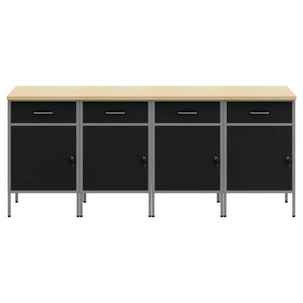 Работен кабинет с чекмедже 4 pcs Черен и Сив 200 x 55 x 85 см