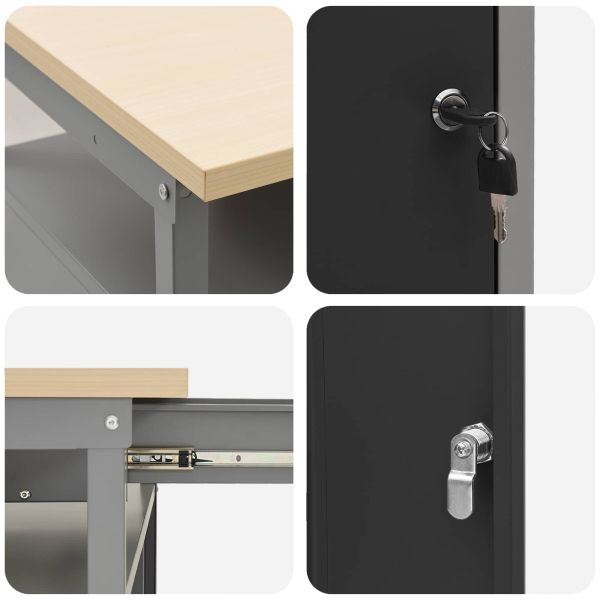 Комплект работна маса с чекмедже 2 pcs Черно 200 x 55 x 85 см