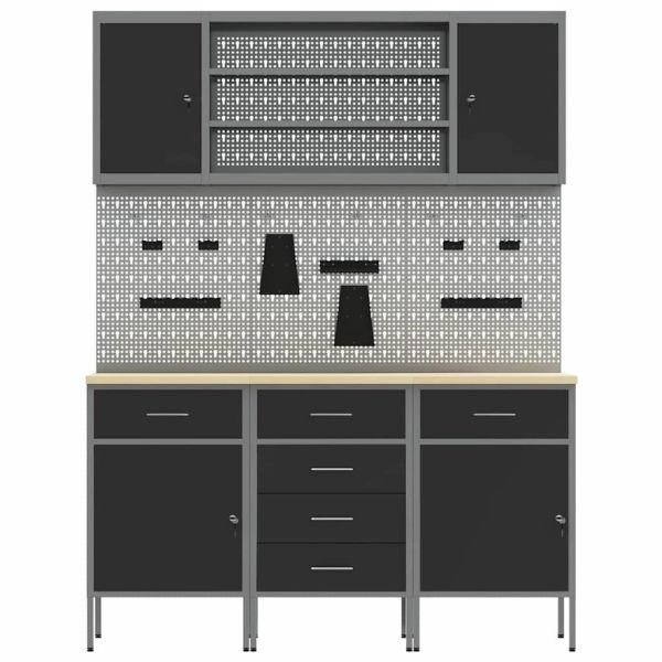 Работна маса с чекмедже 7 pcs Черно 150 x 55 x 200 см Стомана