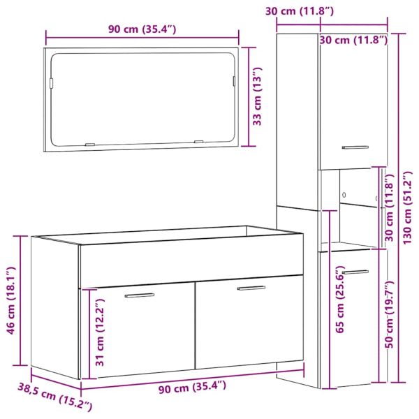 Комплект мебели за баня от 3 части старо дърво инженерно дърво