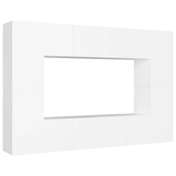 Комплект ТВ шкафове от 8 части, бял, инженерно дърво