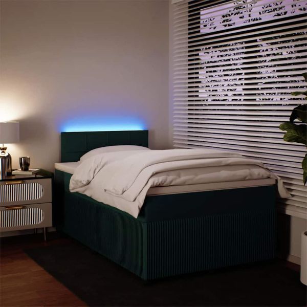 Боксспринг легло с матрак, тъмнозелено, 120x190 см, кадифе