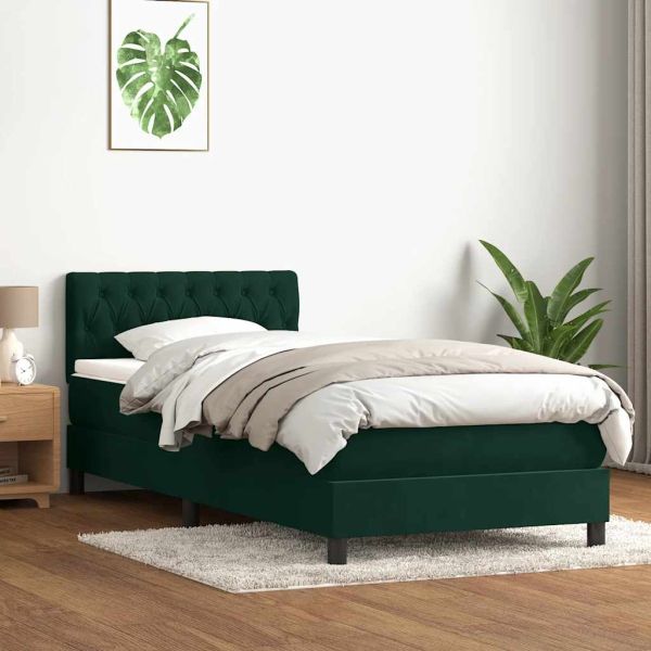 Box Spring легло с матрак Тъмнозелено 80x210 cm Кадифе