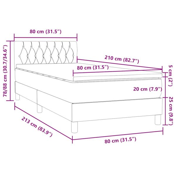 Box Spring легло с матрак Тъмнозелено 80x210 cm Кадифе