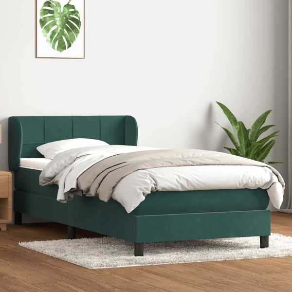 Box Spring легло с матрак Тъмнозелено 80x210 cm Кадифе