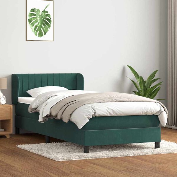Box Spring легло с матрак Тъмнозелено 80x210 cm Кадифе